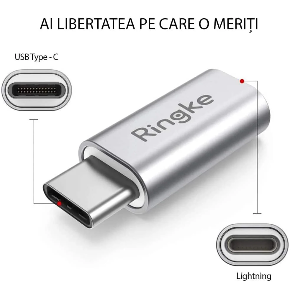 Ringke - Premium adapter MFI (Made iPhone) Fast Charge - Lightning To Type-C - sivi