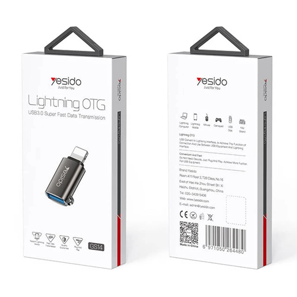 Yesido - OTG adapter (GS14) - USB 2.0 na Lightning- Plug & Play- 480 Mbps - crni