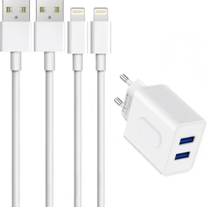 Amoner USB- zidni punjač s 2 porta, s 2 Lightning kabela za Apple uređaje