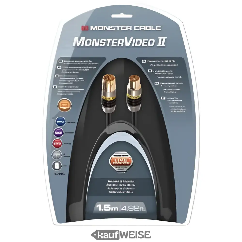 Antenski kabel Monster Video 2 | 1,5 m koaksijalni | Dvostruko oklopljen | Kontakti od 24k zlata | HDTV
