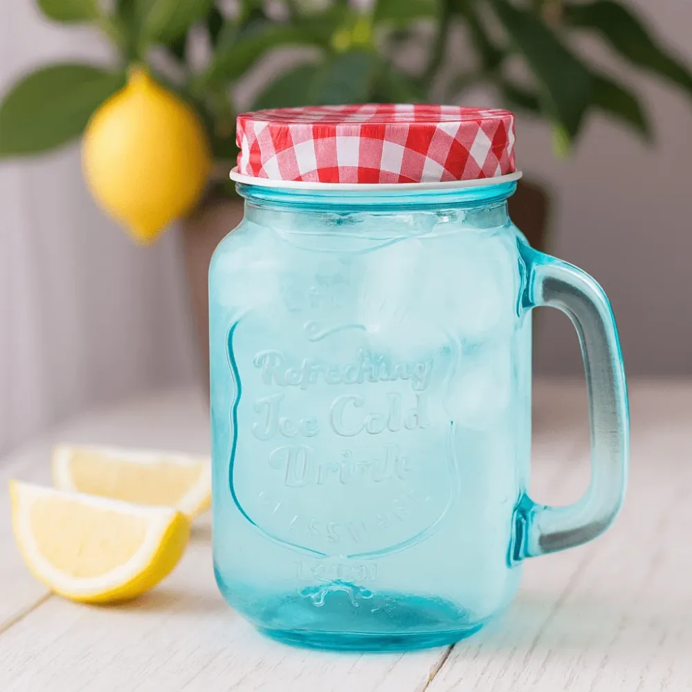 Staklena šalica s poklopcem, plava 450ml