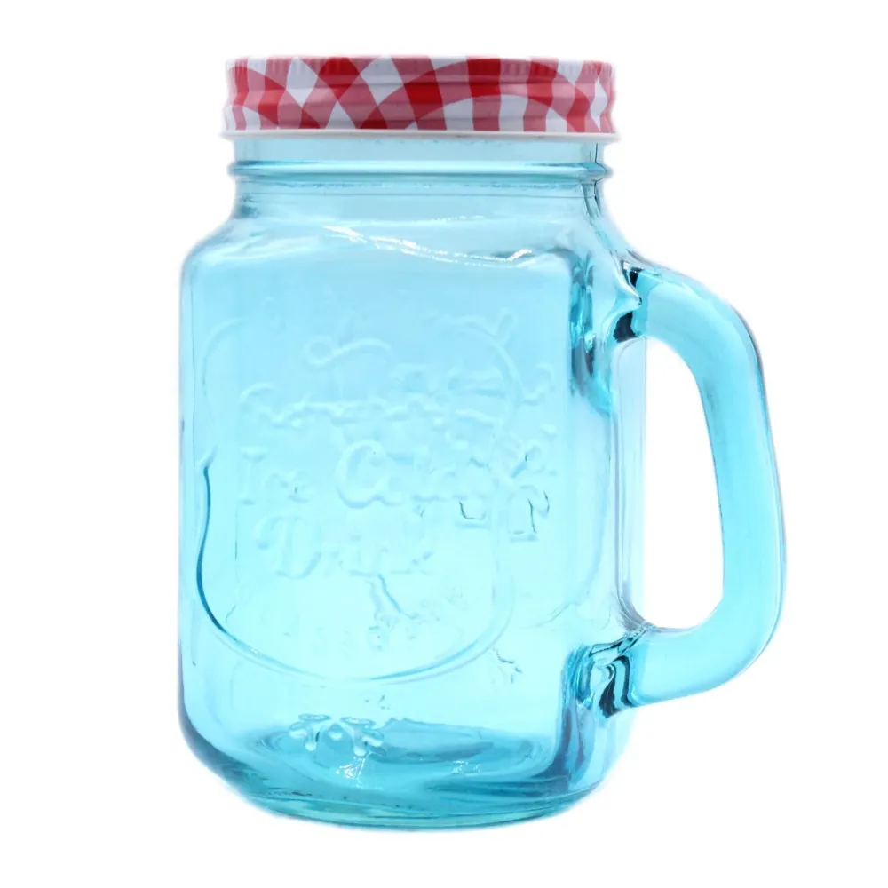 Staklena šalica s poklopcem, plava 450ml