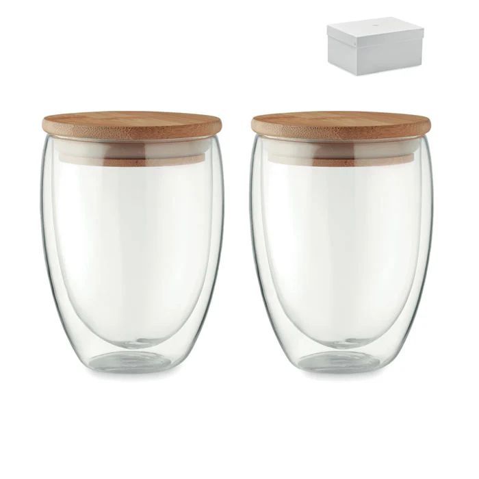 Eko set staklenih čš s poklopcem od bambusa, 350 ml