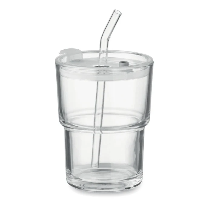 Staklena čš s poklopcem i slamkom, 400ml