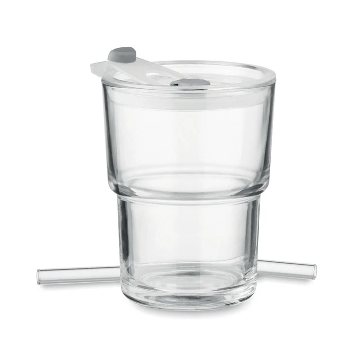 Staklena čš s poklopcem i slamkom, 400ml
