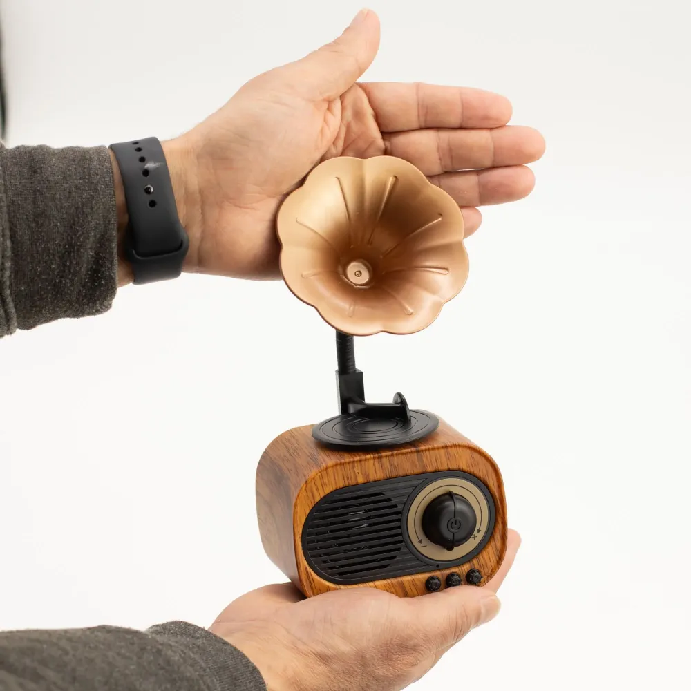 Retro mini gramofonski zvučnik – Bluetooth i FM radio – 5 vata x 1