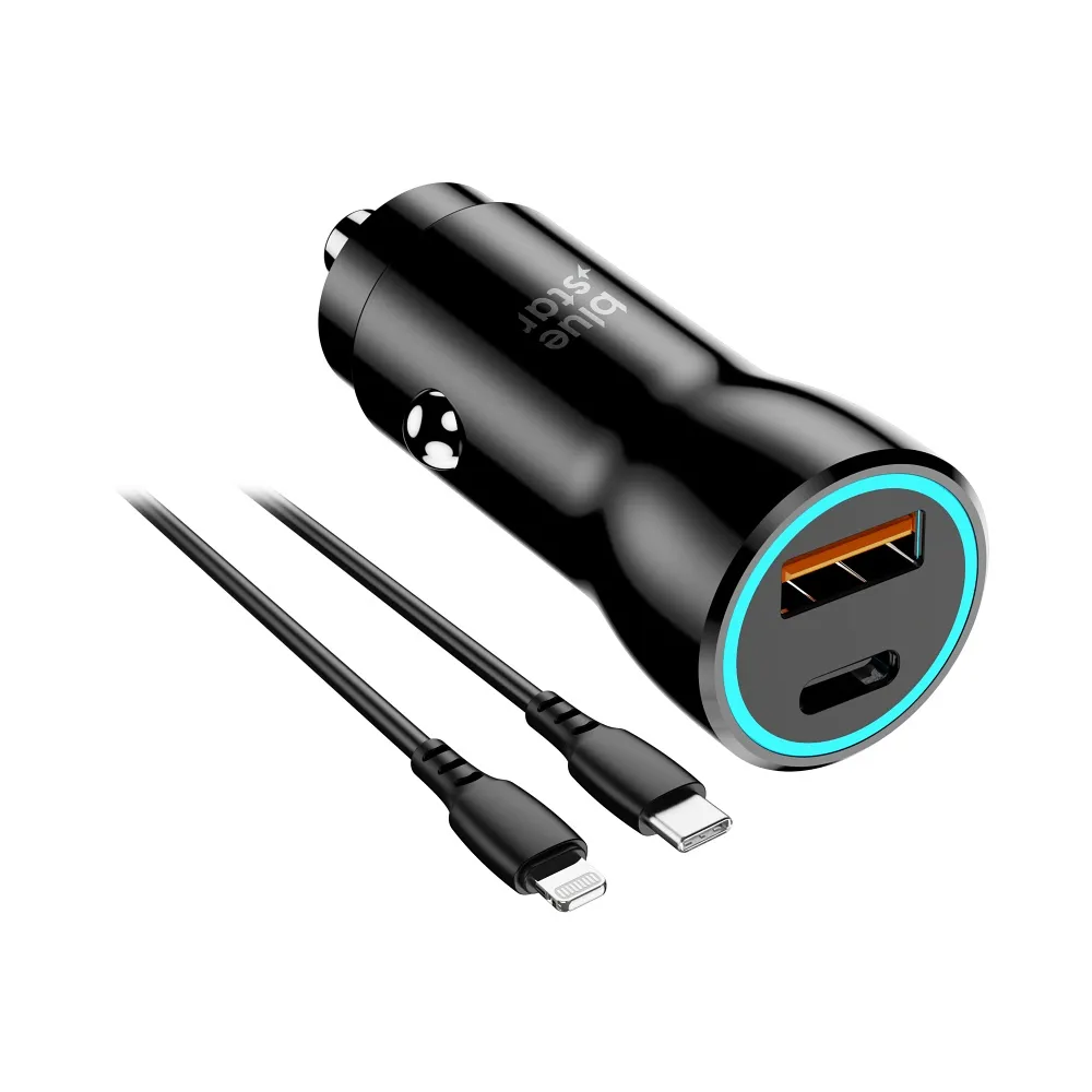 Auto punjač Blue Star 25 W (PD, QC 3.0, AFC) s USB C konektorom i USB C na Lightning 3A kabelom
