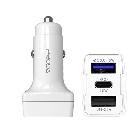 Auto punjač Power Delivery Quick Charge 3.0 18 W 2 x USB / USB Type- C