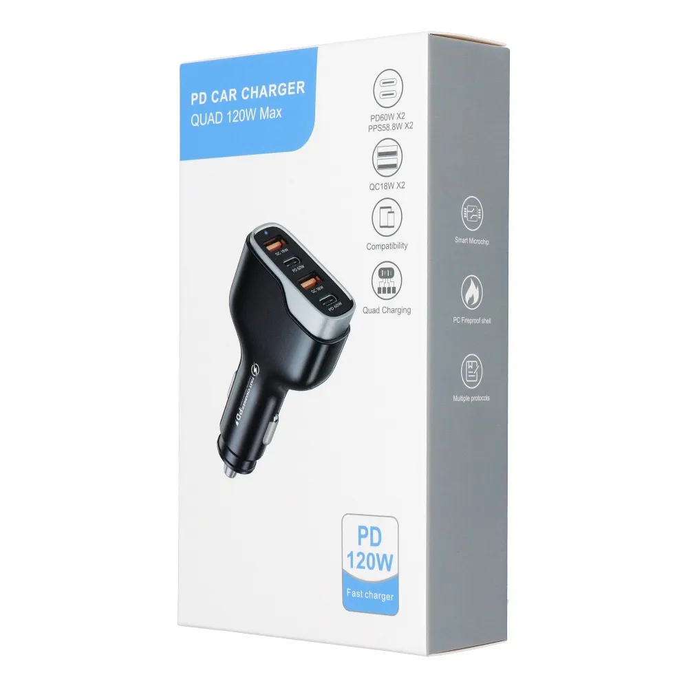 Auto punjač 2x USB QC 3.0 + 2x Type C PD CC53-2A2C (ukupno 120W)