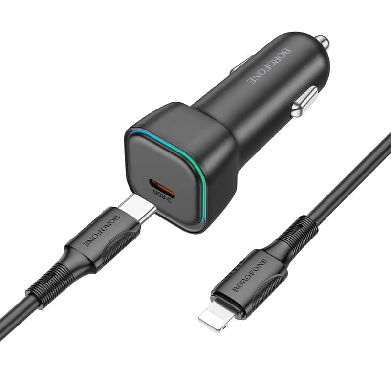 BOROFONE AUTO PUNJAČ BZ28 TROPHIE - TYPE-C - PD 30W 3A SA TYPE-C NA LIGHTNING KABEL CRNI