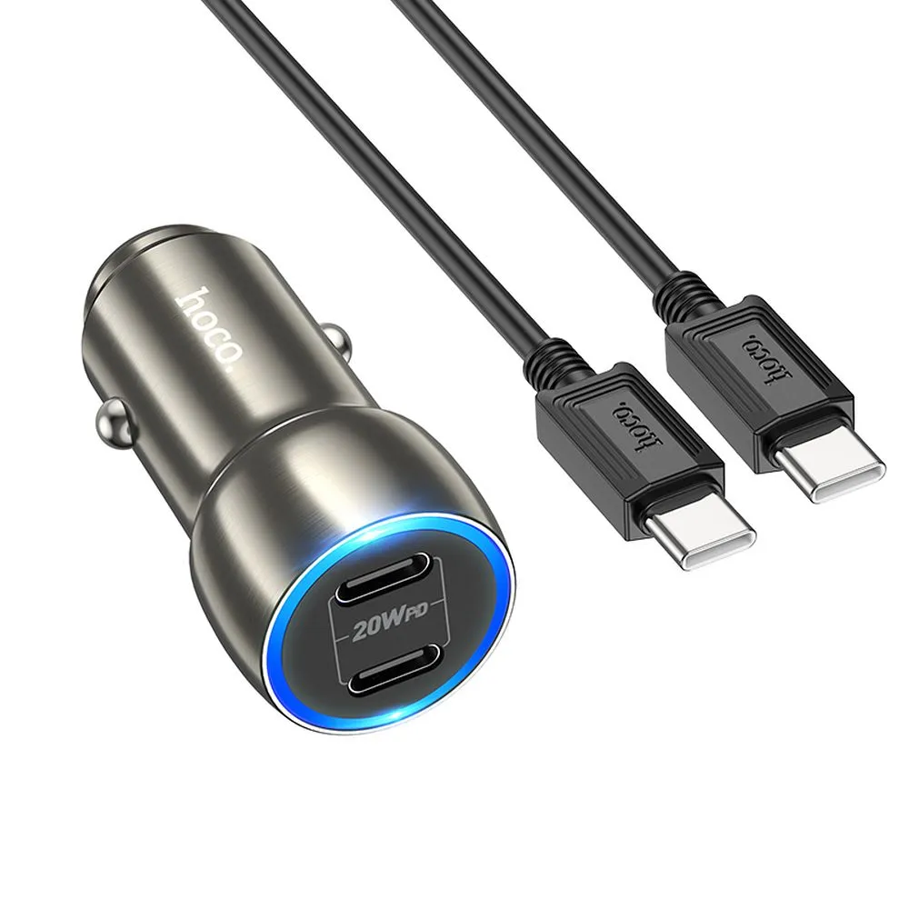 HOCO auto punjač 2x Type C + kabel Type C na Type C PD 40W Z48 sivi