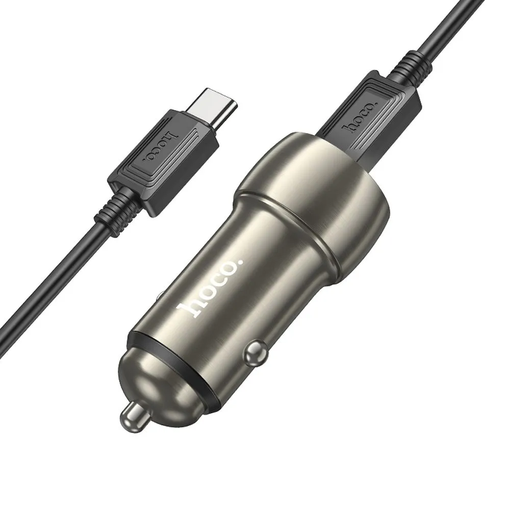 HOCO auto punjač 2x Type C + kabel Type C na Type C PD 40W Z48 sivi