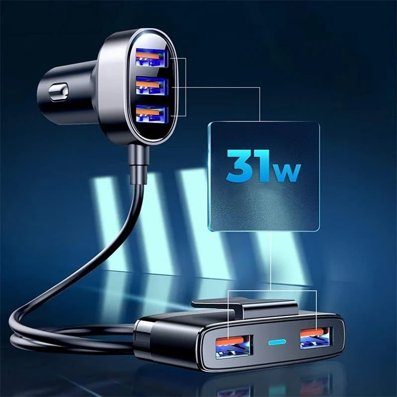 JoyRoom - Punjač za automobil (JR-CL03) - Produžetak priključaka- 5x USB- 6.2 -150 cm - crni