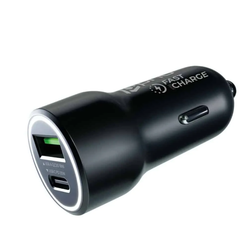 Prio Fast Charge Car Charger 20W PD (USB C) + QC 3.0 (USB ) black