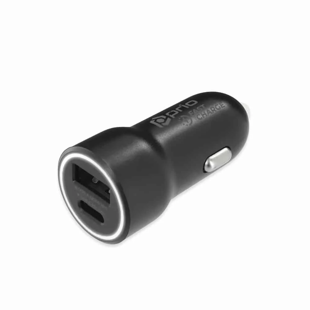 Prio Fast Charge Car Charger 20W PD (USB C) + QC 3.0 (USB ) black