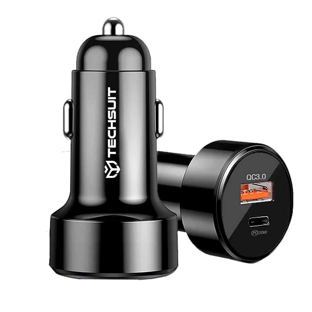 Techsuit - vrhunski auto punjač (CAPD028) - USB- QC 3.0 i USB-C 38 W - crni