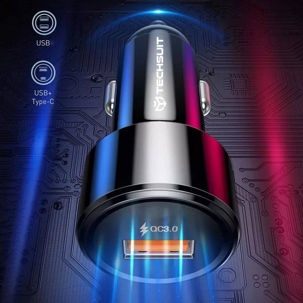 Techsuit - vrhunski auto punjač (CAPD028) - USB- QC 3.0 i USB-C 38 W - crni