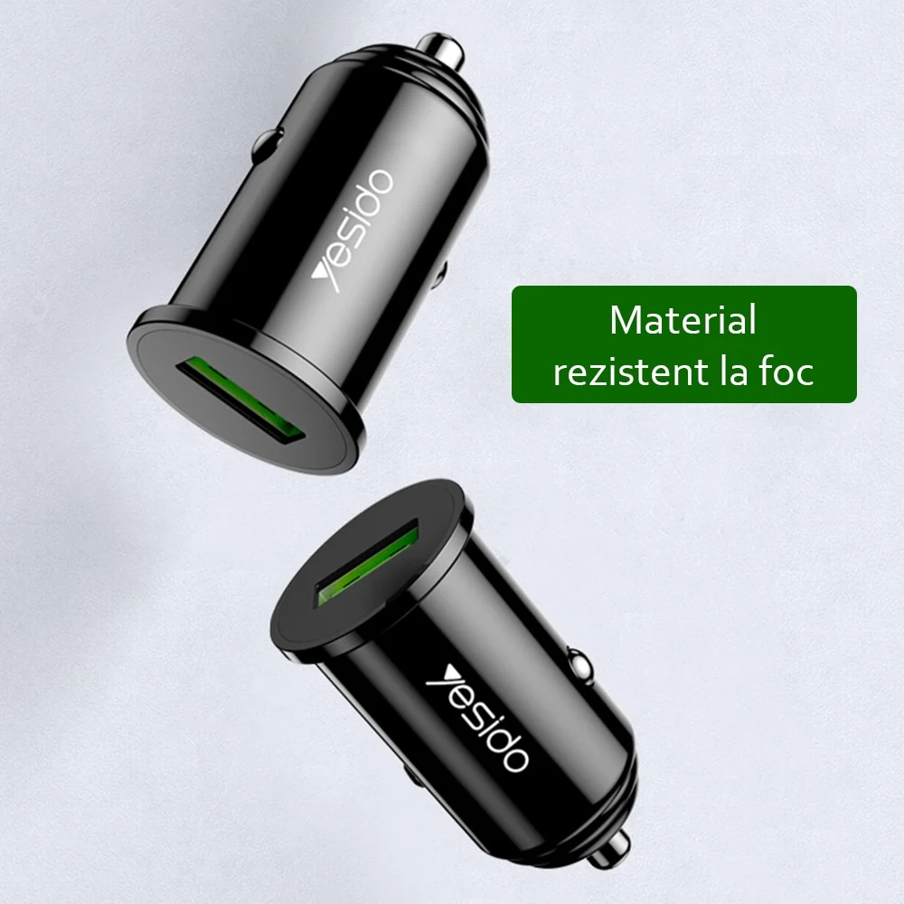 Yesido - Auto punjač (Y38) - USB, QC3.0, FCP, AFC, 20W, 4A - crni