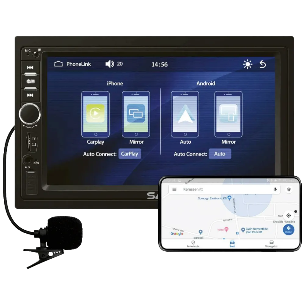 SAL Auto radio, 4 x 45W, 7" LCD Display, BT, USB, microSD - VBX910
