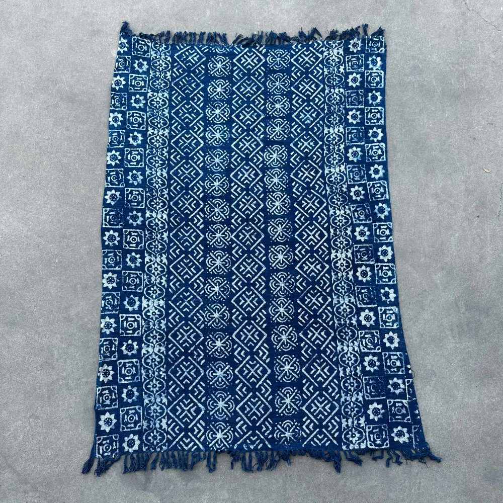 Dekica, boho ručno izrađene indigo pruge 170x120cm