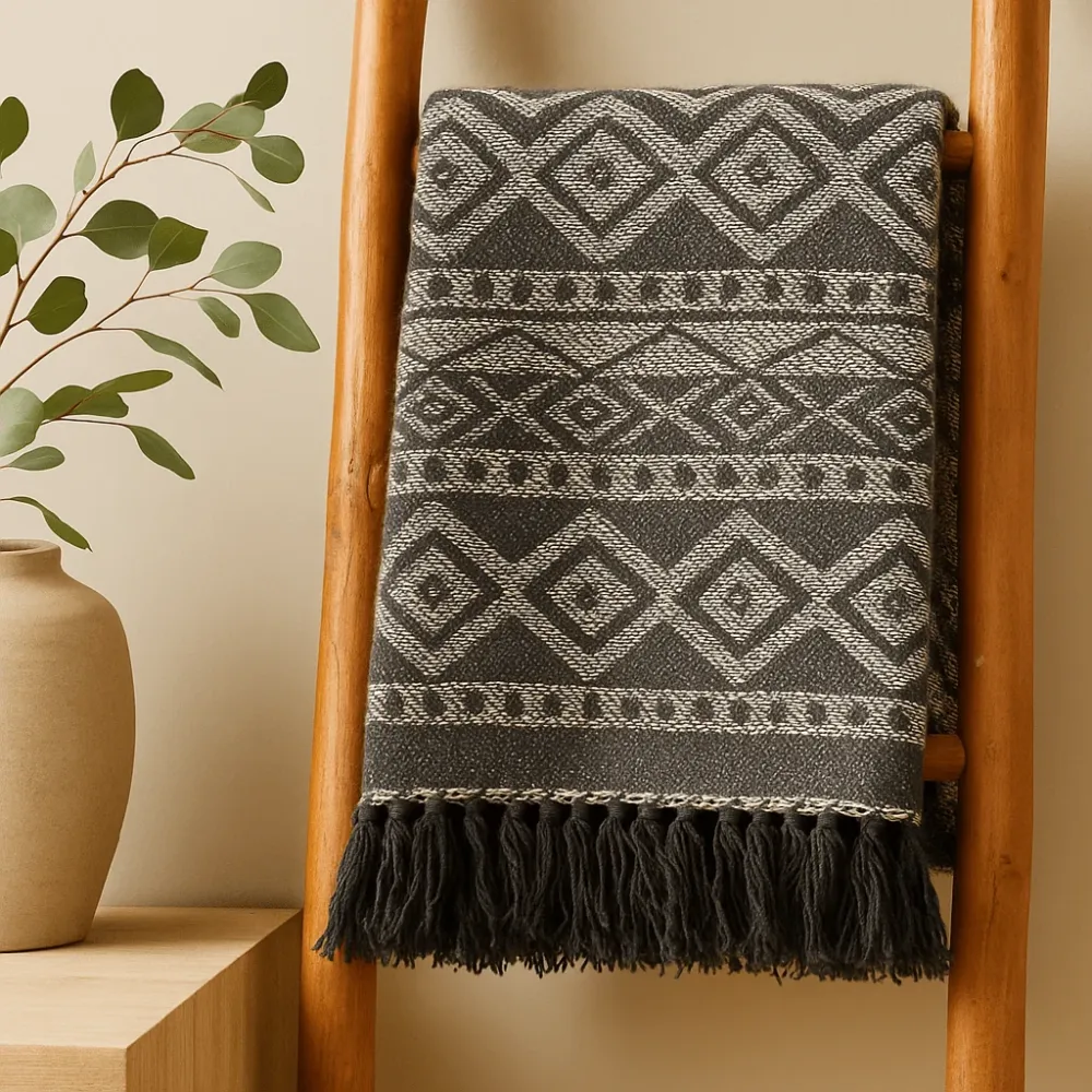 Dekica Boho Siva Geometrijska 125x150cm