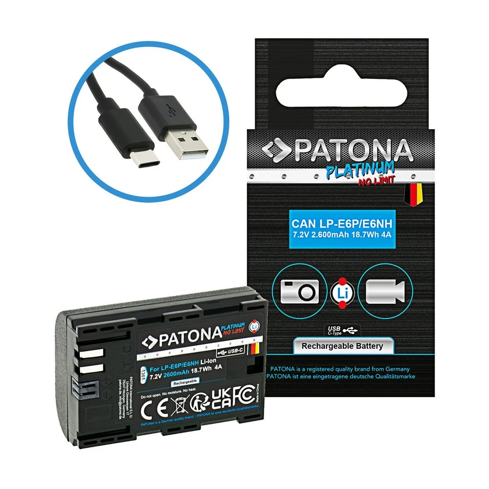Patona Baterija Canon LP-E6P Platinum USB-C 2600mAh 7,2V