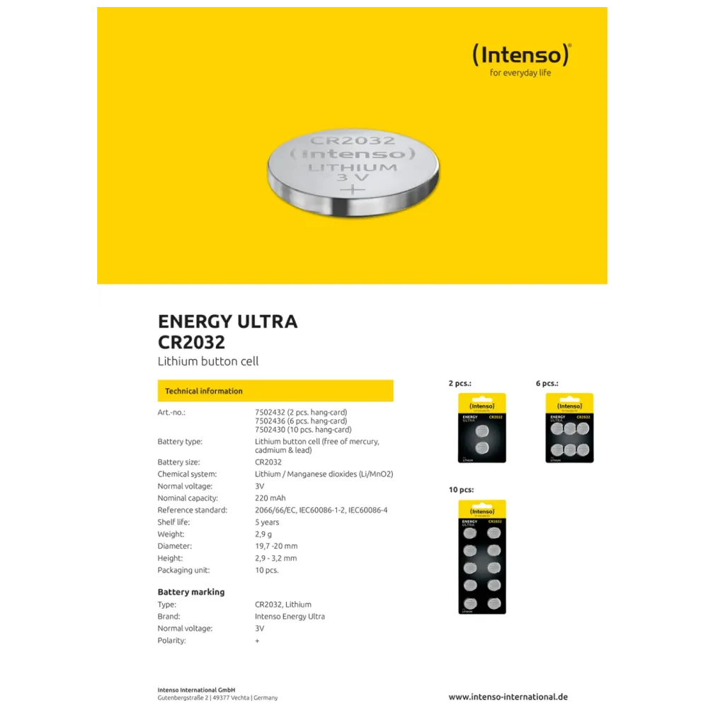 (Intenso) Baterija litijska, CR2032/6, 3 V, dugmasta, blister 6 kom