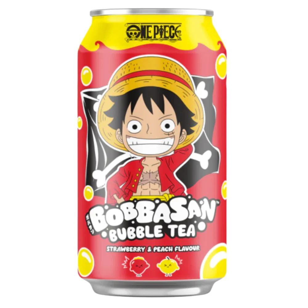 One Piece Luffy Bobbasan Ultra Ice Tea Strawberry & Peach Flavour, bubble tea s okusom jagode i breskve od 320ml