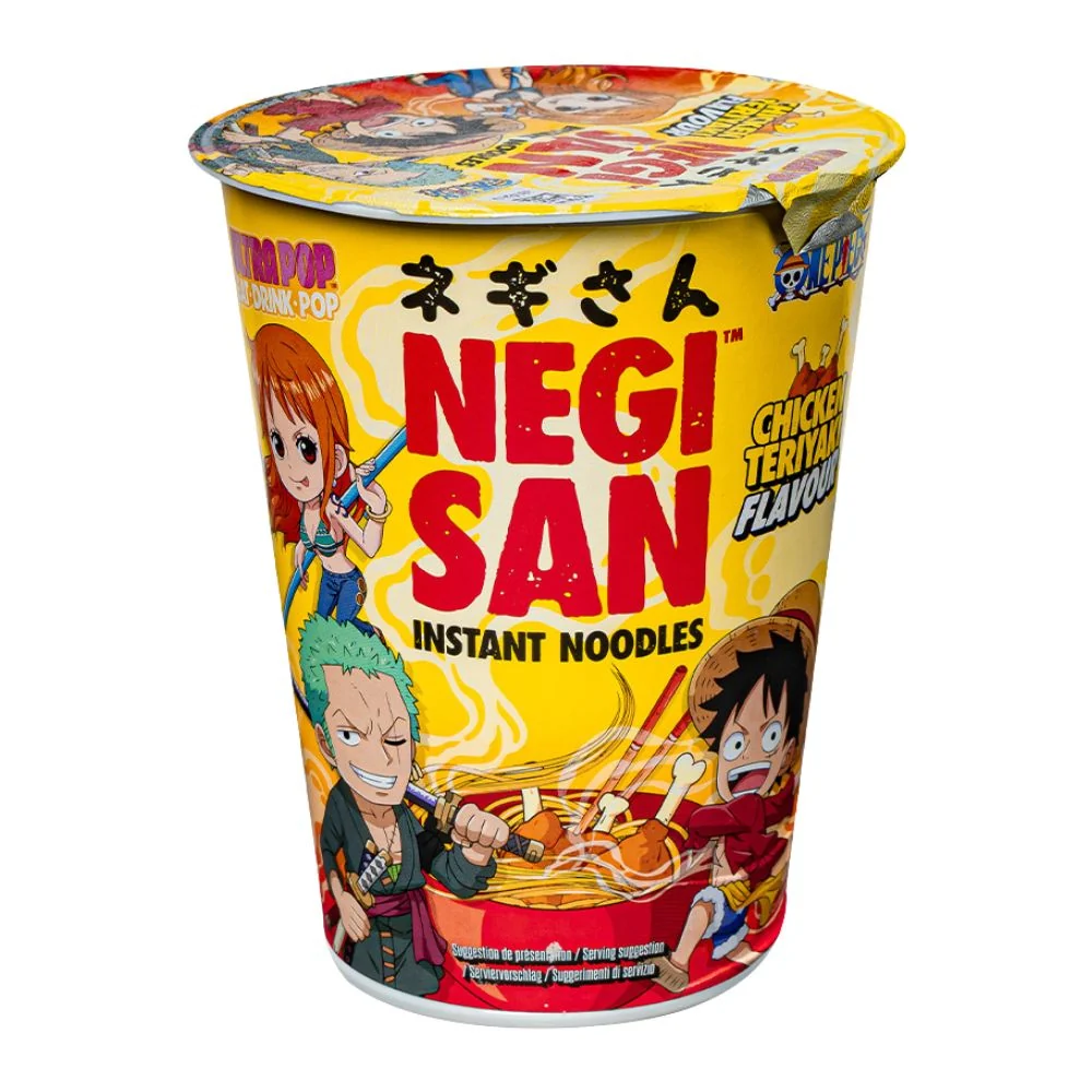 One Piece Ultra Pop Instant Noodles Piletina Teriyaki Okus Luffyja, Zoroa, Namija, rezanci s okusom piletine od 65g