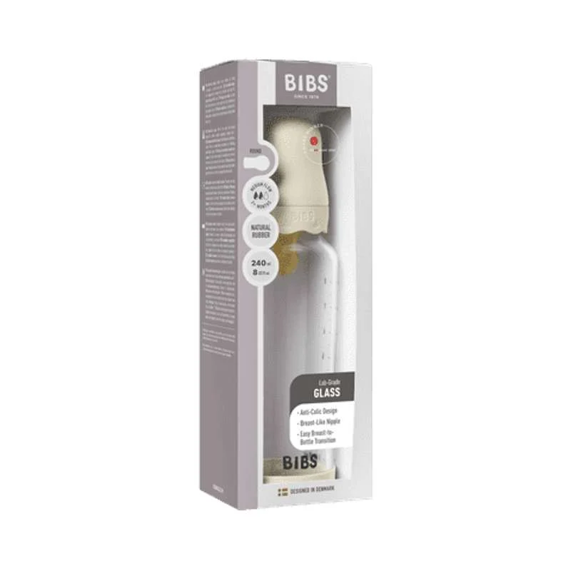 BIBS Bottle - Sutteflaskesæt - Glas - Boheme - Latex/Medium Flow/Rund - 240 ml. - Ivory
