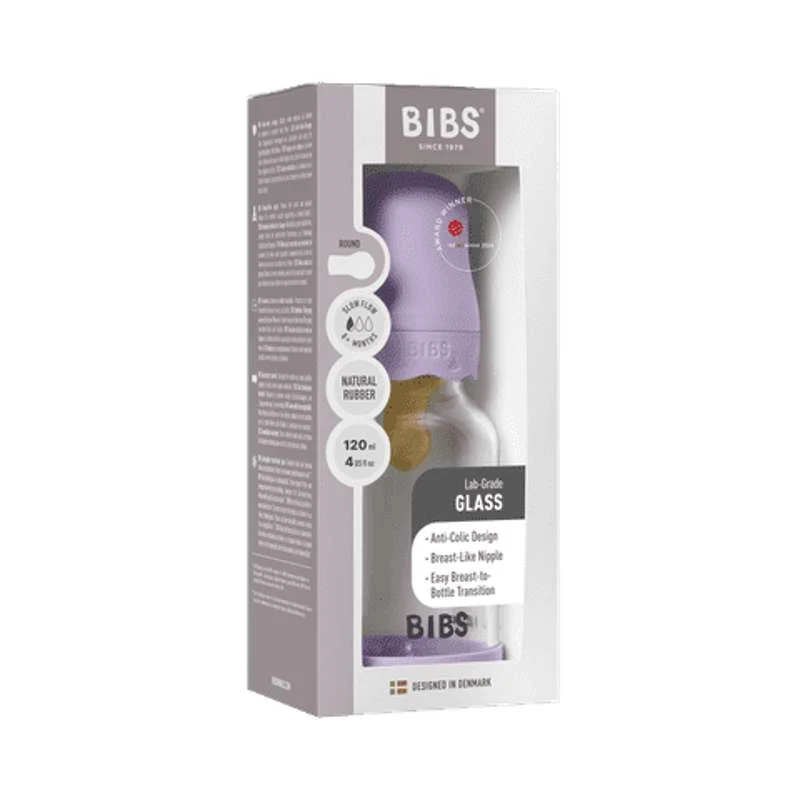 BIBS Bottle - Sutteflaskesæt - Glas - Boheme - Latex/Slow Flow/Rund - 120 ml. - Violet Sky