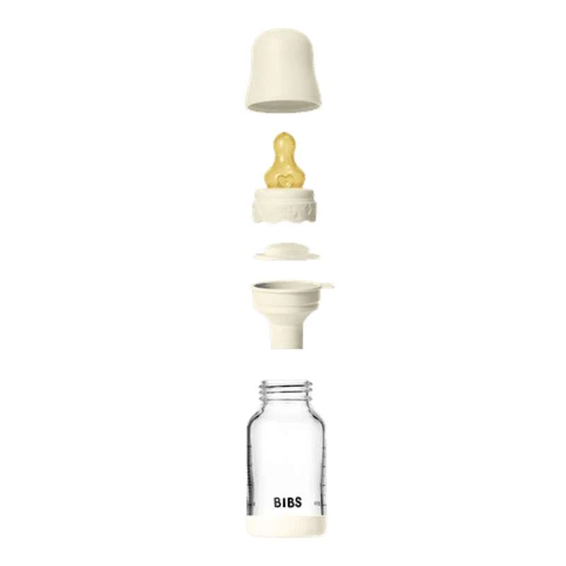 BIBS Bottle - Sutteflaskesæt - Glas - Boheme - Latex/Slow Flow/Rund - 120 ml. - Ivory