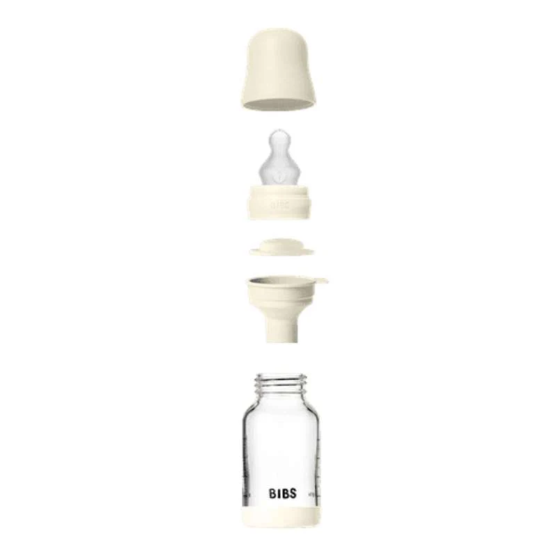 BIBS Bottle - Sutteflaskesæt - Glas - Silikone/Slow Flow/Rund - 120 ml. - Ivory