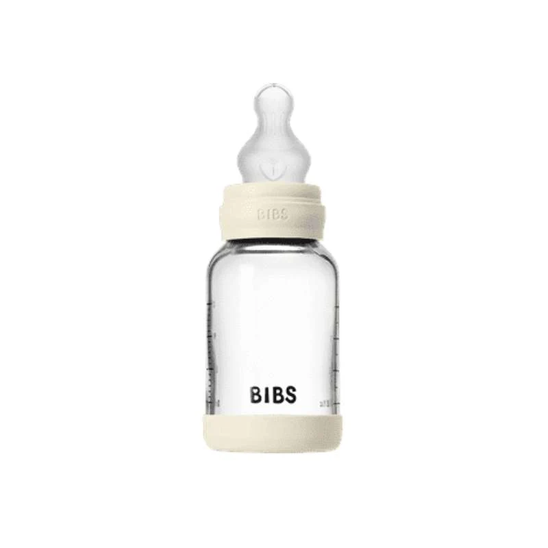 BIBS Bottle - Sutteflaskesæt - Glas - Silikone/Slow Flow/Rund - 120 ml. - Ivory