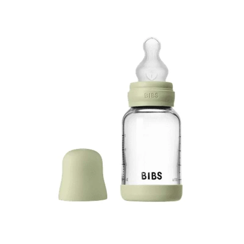 BIBS Bottle - Sutteflaskesæt - Glas - Silikone/Slow Flow/Rund - 120 ml. - Sage