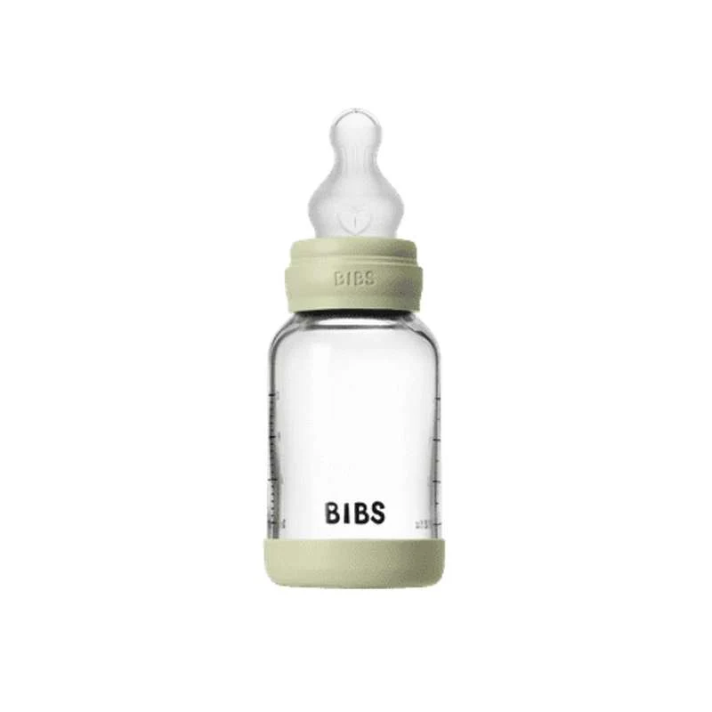 BIBS Bottle - Sutteflaskesæt - Glas - Silikone/Slow Flow/Rund - 120 ml. - Sage