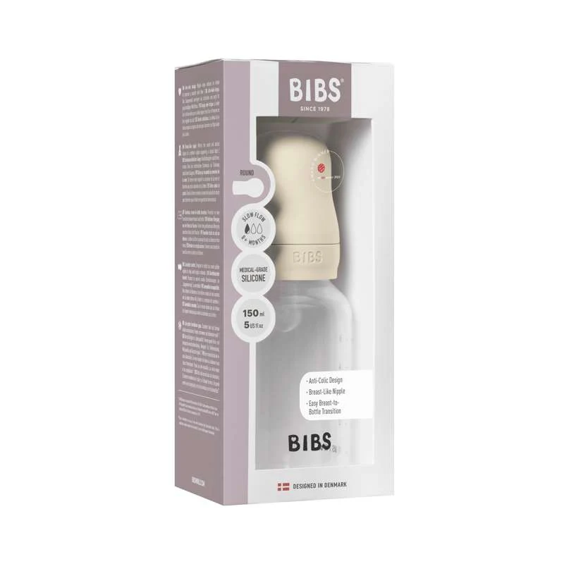 BIBS Bottle - Sutteflaskesæt - Plastik - Silikone/Slow Flow/Rund - 150 ml. - Ivory