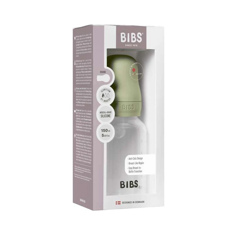 BIBS Bottle - Sutteflaskesæt - Plastik - Silikone/Slow Flow/Rund - 150 ml. - Sage