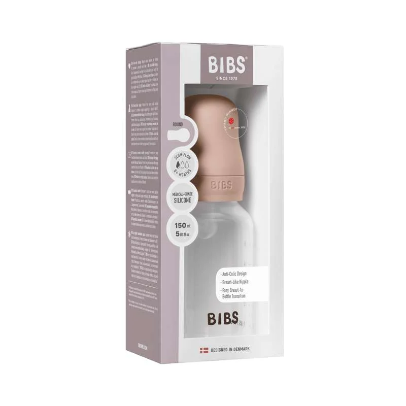 BIBS Bottle - Sutteflaskesæt - Plastik - Silikone/Slow Flow/Rund - 150 ml. - Blush