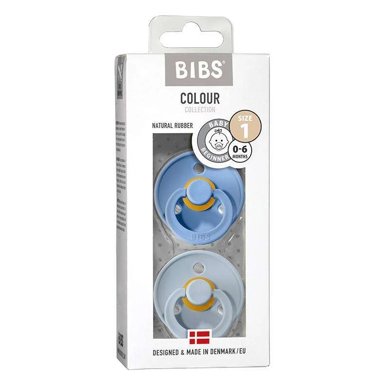 Bibs Okrugla Colour Duda - 2-Pak - vel. 1 - prirodni kaučuk - Nebesko plava/Bebe safir