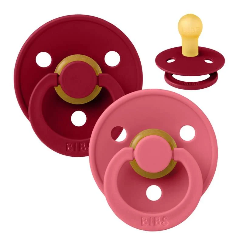 Bibs Okrugla Colour Duda - 2-Pak - vel. 1 - prirodni kaučuk - Korala/Rubin