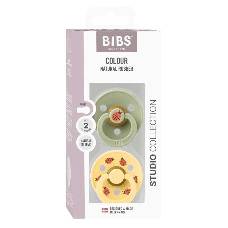 BIBS Rund Colour Sut - 2-Pak - Str. 2 - Naturgummi - Studio - Ladybug - Sage Mix