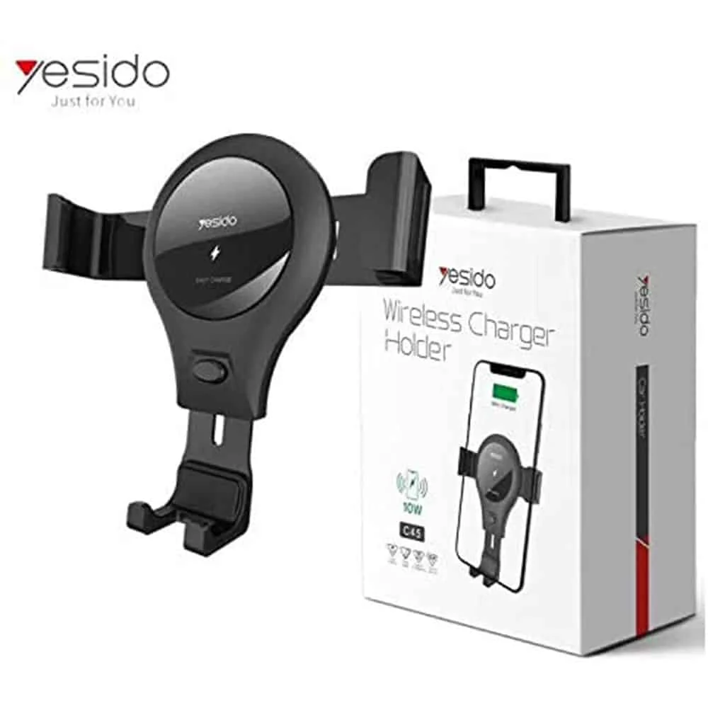 Yesido - Auto držč s bežičnim punjenjem (C45) - Gravitacijska ručka za ventilacijski otvor, 10 W - crna