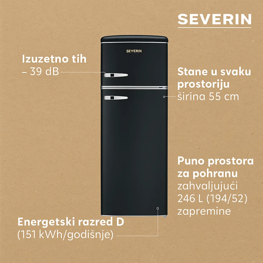 Severin Retro samostojeći hladnjak, crni, 246 L, RKG 8984