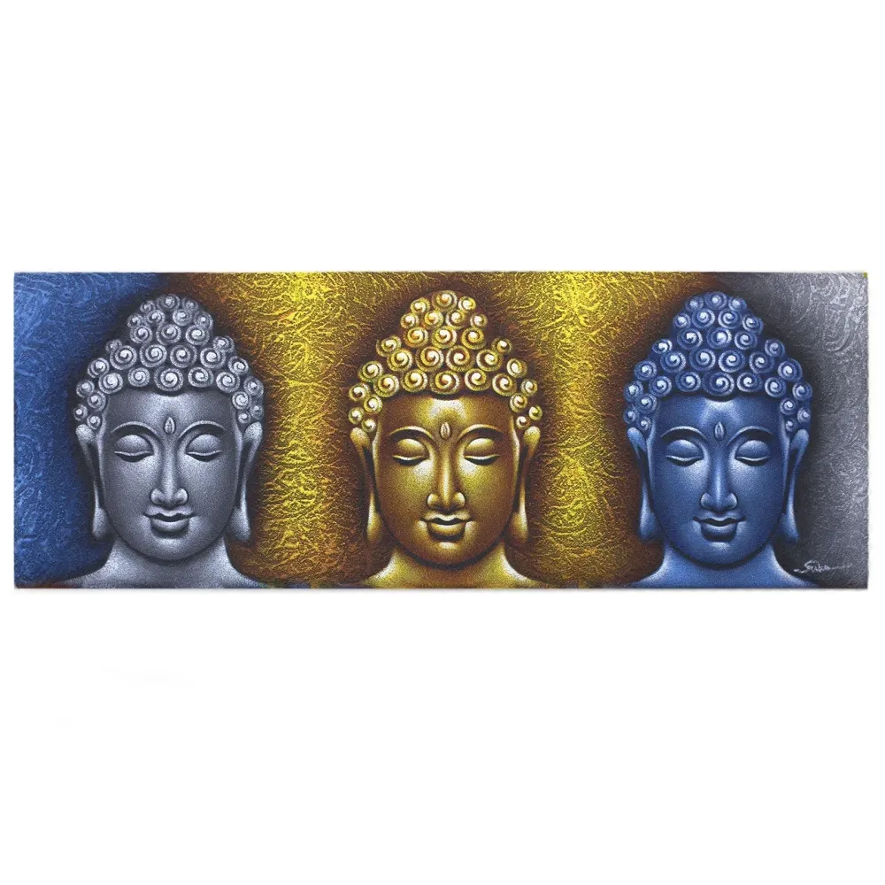 Buddha platnena zidna umjetnost, tri glave zlatni detalj
