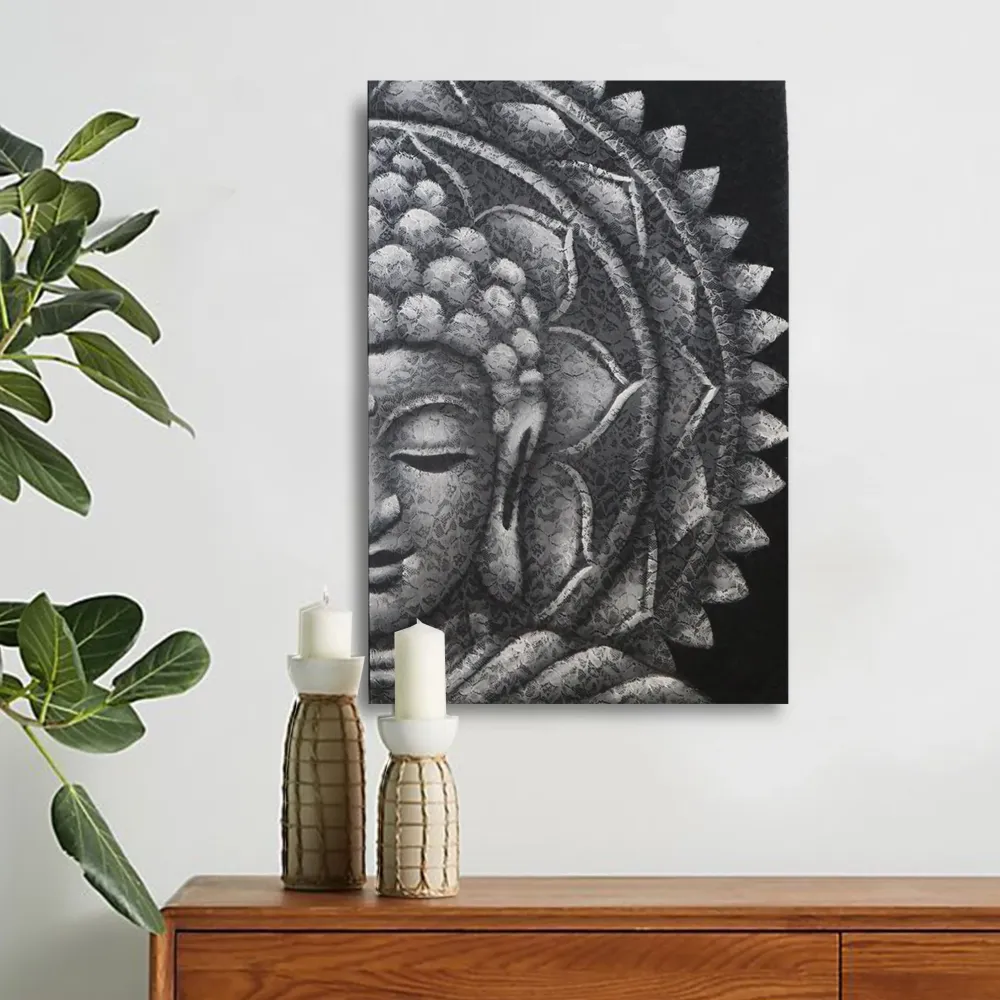 Budina platnena zidna umjetnost siva mandala, 60x80 cm