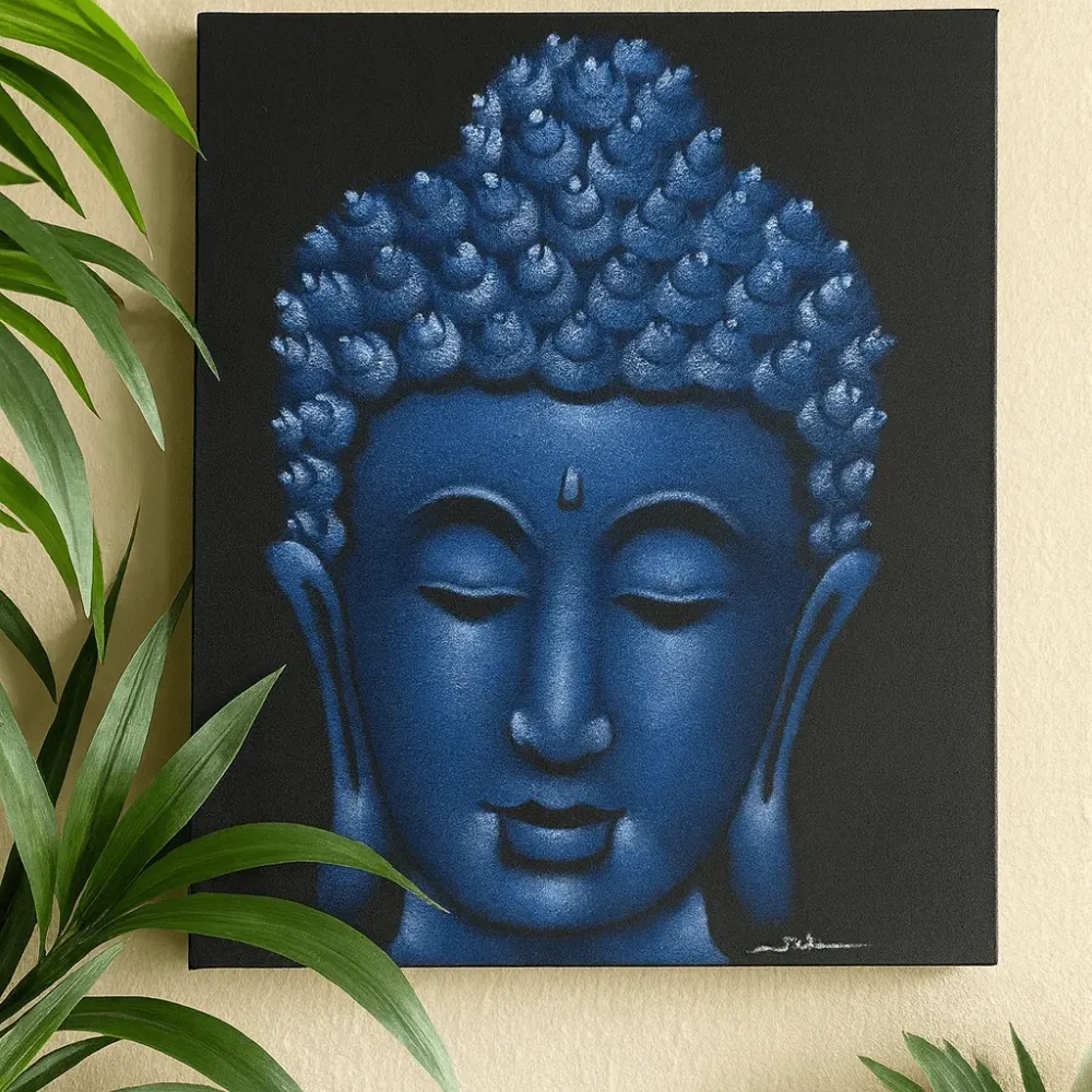 Platno zidna umjetnost Buddha – završna obrada plavim pijeskom