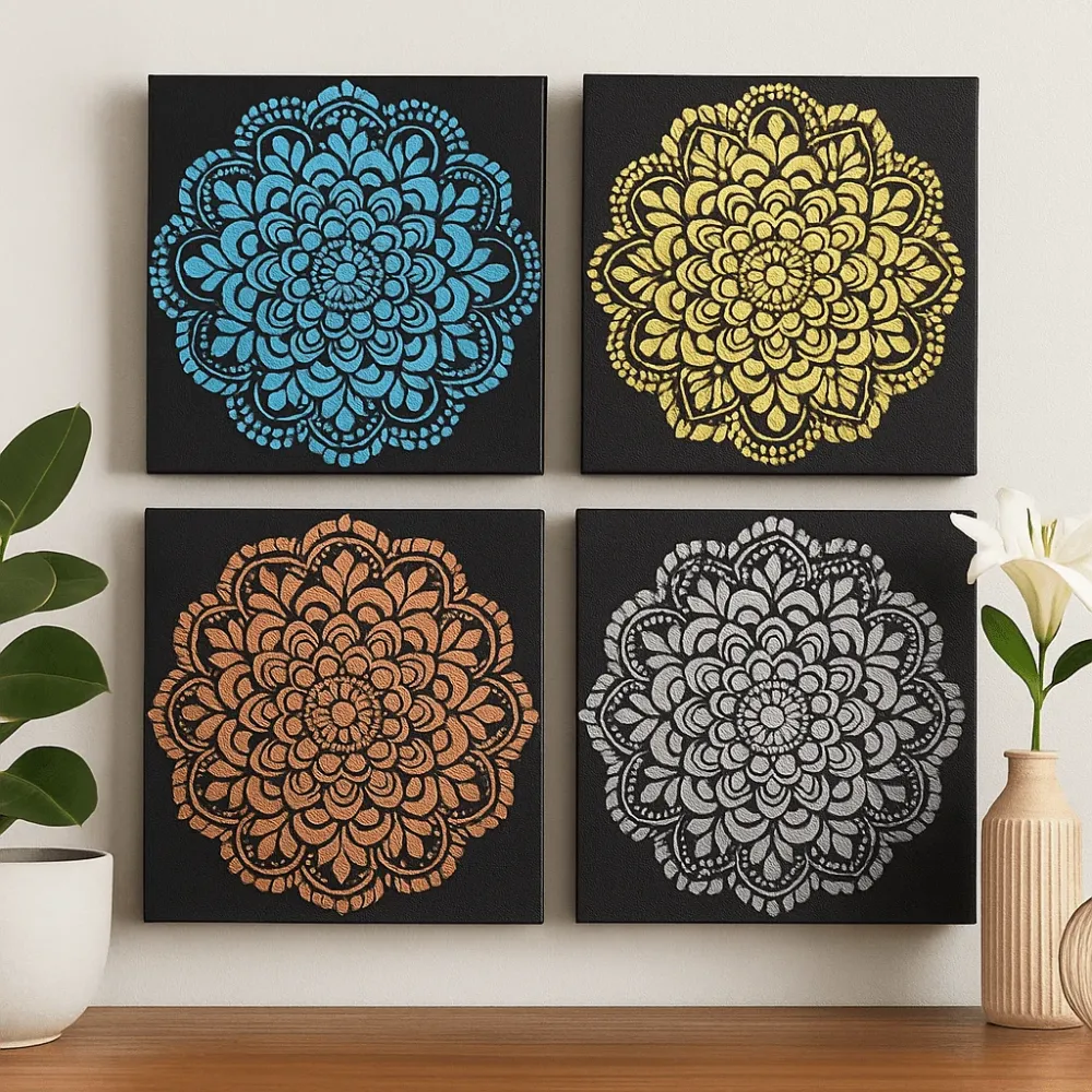 Set zidne umjetnosti Mandala na platnu, 4 komada, 30x30cm