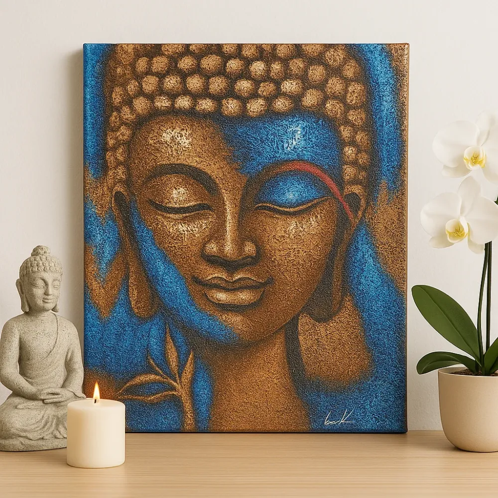 Slika Bude brončana i plavi cvijet 75x55 cm