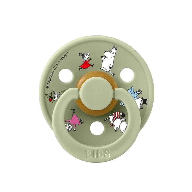 BIBS Rund Colour Sut - 2-Pak - Str. 2 - Naturgummi - m. Suttesnor - Moomins - Ivory/Sage
